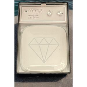 Macy's Womens 6 mm 925 Sterling Silver Cubic Zirconia Emerald Cut Earrings New